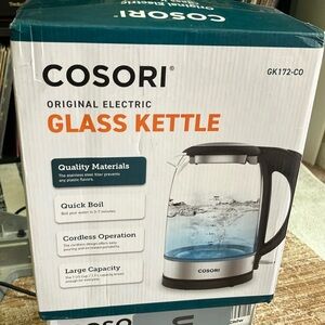 New In Box - COSORI Original Electric Glass Kettle - Black and Silver